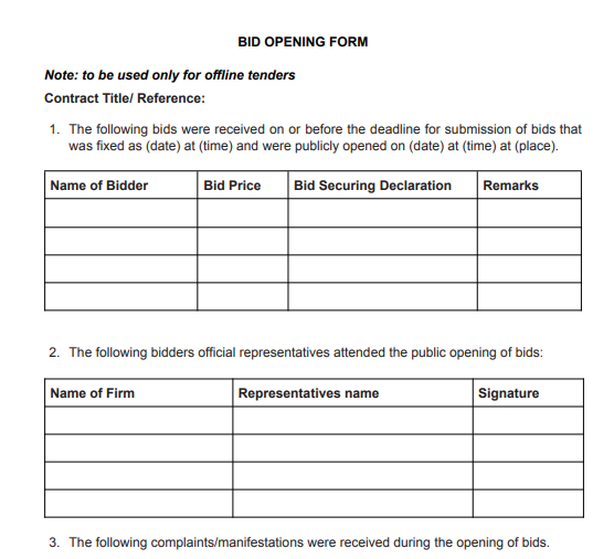 Bid Opening Form